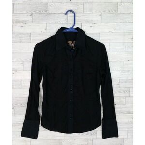 Women's Robert Graham Button Up Down Shirt Collar Blouse Top Size XS Black Silk